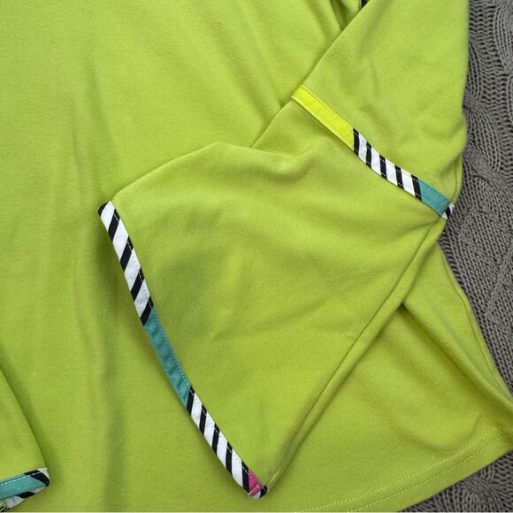 Berek Women’s Lime Green V-Neck Top with Colorful Stripes & Bell Sleeves ~ Smal - Picture 3 of 9